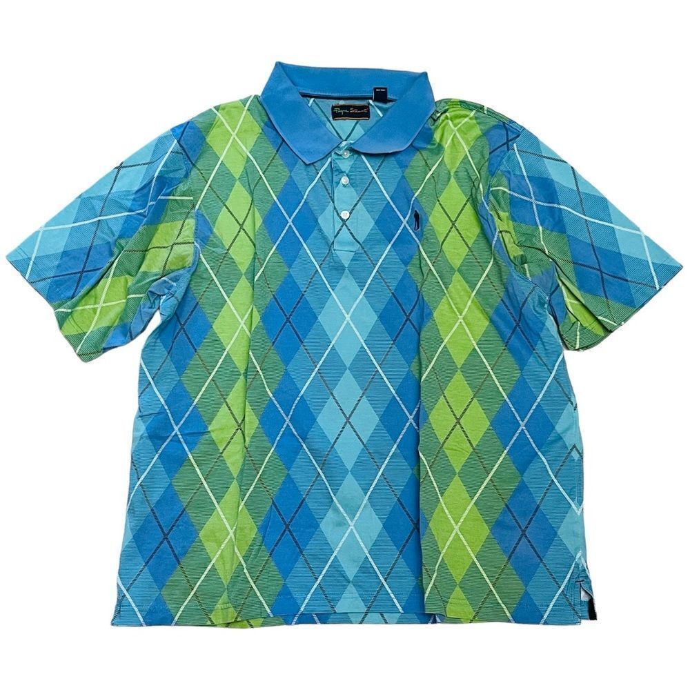 Payne Stewart Men’s Golf Polo Shirt 2XL Argyle Diamond Blue Green